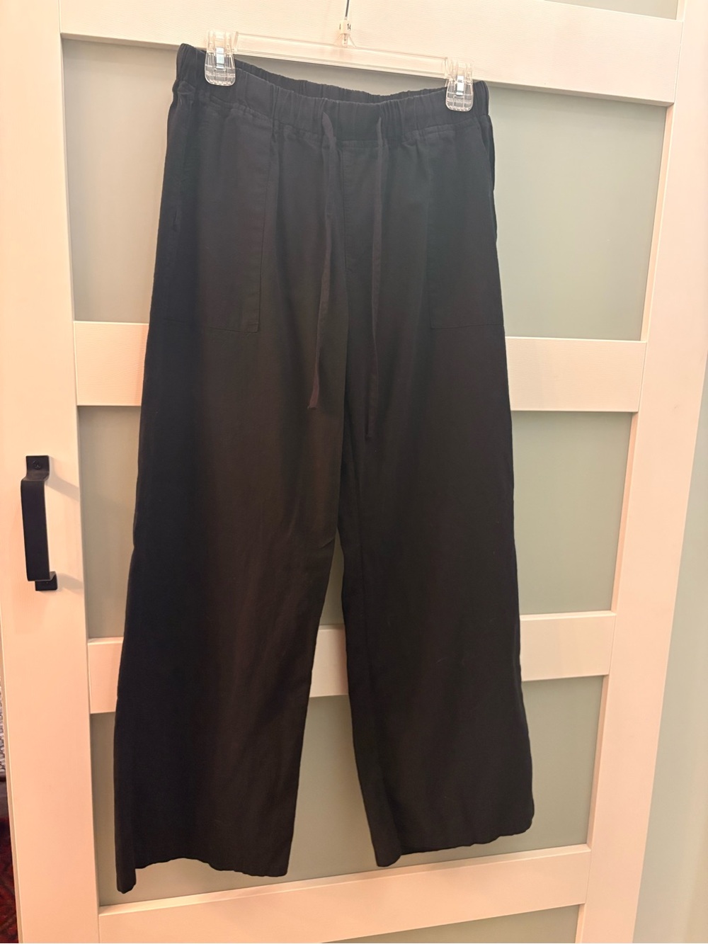 Women’s Linen Style Wide Leg Black Drawstring Jogger Pants